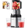 AMZCHEF Estrattore di succo Slow Juicer con foro di riempimento da 135 mm per frutta e verdura intera, facile da pulire con 2 bicchieri, argento
