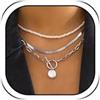 Long tiantian Layered Necklace for Women Multi-layer Pearls Necklace Gold Herringbone Paperclip Necklace Dainty Layering Choker Necklace Jewelry(Silver)