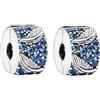 Doyafer Signore in argento sterling 925 Bracciale Clip Charm Bracciale Perline Zaffiro Piuma 2 pezzi/confezione