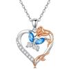 TOUPOP Collana con ciondolo a forma di cuore, rosa, da donna, in argento Sterling 925, a forma di cuore, con farfalla, regalo di Natale, regalo di compleanno, Argento sterling