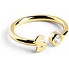 SINGULARU - Anello Personalizzato Letter Spark. Regolabile. Argento Sterling 925 con Finitura Placcata Oro 18Kt. Taglia Unica. Gioielli da Donna. Lettera S