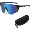 XFSRG Occhiali da Sole Sportivi Avvolgenti a Visiera Polarizzati Sole Polarizzati Bici da Corsa con Protezione UV400 Occhiali Ciclismo per MTB Strada Ciclismo Corsa (Quadro Nero E Blu)