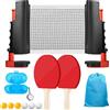 GOMETY Set di racchette da ping pong con rete, 2 racchette da ping pong, 6 palline da ping pong, 1 rete estensibile, 1 borsa portaoggetti, rete mobile regolabile per ogni tavolo (nero e rosso)