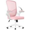 naspaluro Sedia da Ufficio: Sedia da Ufficio Ergonomica Con Braccioli Reversibili, Supporto Lombare, Seduta in Rete Traspirante Regolabile in Altezza, Adatta per L'ufficio Domestico,Rosa