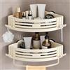 Lekesky Mensola Doccia Senza Forare, Con Portasciugamani, Angolare Ventose Potenti, Alluminio Antiruggine Rimovibile, Organizer Bagno Salvaspazio per Doccia e Cucina, Set da 2, Crema