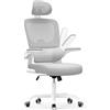 naspaluro Sedia Da Ufficio Ergonomica Con Supporto Lombare Adattativo a Forma Di C, Poggiatesta Regolabile, Braccioli Ribaltabili, Sedia Da Ufficio a Rete Traspirante per Scrivania, Casa,Bianco-Grigio