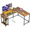 DEVAISE Scrivania Gaming Angolare L 152×118 cm o 220x50cm con LED RGB e prese elettriche, Scrivania da Ufficio con Mensole e Supporto Monitor, Tavolo Computer per Home Office, Marrone