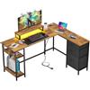 DEVAISE Scrivania Gaming Angolare L 150×118 cm con cassetti, scrivania con presa elettrica e USB, tavolo computer con spazio di archiviazione per home office e camera da letto, marrone rustico