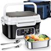 Naxup Scaldavivande Elettrico Portatile, 1.5L Porta Pranzo Riscaldabile con Timer, Per Ufficio, Cantiere, Viaggio, Auto, Scaldavivande a Batteria Ricaricabile | Heated Lunch Box