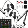 Brvomussy Kit Attrezzatura Podcast per 2, Persone con Modulatore Vocale & Microfono a Condensatore -Pacchetto microfono per podcast, Registrazione, Canto, Streaming e Gaming