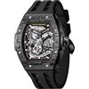 TSAR BOMBA Orologio automatico da uomo Tonneau Orologio scheletrato di lusso da uomo Orologio da polso meccanico impermeabile fino a 50 m con cinturino in fluoroelastomero,8228CF-Black