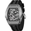 TSAR BOMBA Orologio automatico da uomo Tonneau Orologio scheletrato di lusso da uomo Orologio da polso meccanico impermeabile fino a 50 m con cinturino in fluoroelastomero,8228T-Gray Black