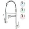 Saeuwtowy LED Rubinetto Cucina Miscelatore Cucina Con Doccetta Estraibile, Rubinetto Lavello Cucina Con Doppia Funzione Di Spruzzatura, Rubinetto Di Lavello Con Girevole A 360°, Spazzolato