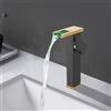 YyanLAK Rubinetto a cascata LED, rubinetto in acciaio inox luce lavabo rubinetto, miscelatore bagno alto, con 2 tubi, per lavabo, rubinetto bagno bagno bagno WC (nero+oro)