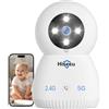 Hiseeu 5MP Telecamera Wi-Fi Interno, 2.4G/5G WiFi 360° Videocamera Sorveglianza Interno per Baby Cane, Tracciamento del Movimento Visione Notturna Sirena Rilevamento Umano Funziona con Alexa