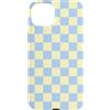 Checkered Pretty Check Pattern Custodia per iPhone 15 Plus Motivo a scacchi retrò a scacchi blu giallo burro