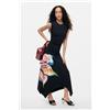Desigual, Abito asimmetrico a fiori, Donna, Cotone, Nero, L