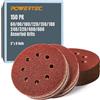 POWERTEC 150 dischi abrasivi a 8 fori da 12,7 cm, grana 60/80/100/120/150/180/240/320/400/600, carta vetrata per levigatrici orbitali casuali (45054)