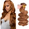 Creuost Extension di capelli umani brasiliani ondulati, non trattati, #30 castano chiaro, 3 ciocche in totale 150 g, per donne, 50, 55, 61 cm