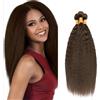 Creuost Yaki - Extension di capelli umani brasiliani lisci, non trattati, #4, castano cioccolato, 3 ciocche in totale 150 g, per donne, 45, 50, 55 cm