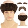 YNR Parrucca marrone da monaco con taglio a scodella, sopracciglia e barba, cuffia calva con frangia, accessorio cosplay per Halloween