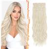 BARSDAR 60cm Sintetici Ondulati Biondo Platino Clip in Extension Capelli | 5PCS Layered Soft Wave, Lace Weft, Setosi Morbide Voluminosi Leggeri, Easy Wear Confortevole Fit,Tangle-free Aspetto Naturale