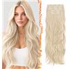 BARSDAR 60cm Sintetici Ondulati Naturali Biondo Clip in Extension Capelli | 5PCS Layered Soft Wave, Lace Weft, Setosi Morbide Voluminosi Leggeri, Easy Wear Confortevole Fit,Tangle-free Aspetto Naturale