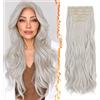 BARSDAR 60cm Sintetici Layered Loose Wavy Grigio Clip in Extension Capelli | 5PCS Layered Soft Wave, Lace Weft, Setosi Morbide Voluminosi Leggeri, Easy Wear Confortevole Fit,Tangle-free Aspetto Naturale
