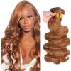 Creuost Extension di capelli umani brasiliani ondulati, non trattati, #30 castano chiaro, 3 ciocche in totale 150 g, per donne, 55, 61, 66 cm