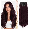BARSDAR 60cm Sintetici Lunga Ondulati Borgogna Scuro Clip Extension Capelli | 5PCS Layered Soft Wave, Lace Weft, Setosi Morbide Voluminosi Leggeri, Easy Wear Confortevole Fit,Tangle-free Aspetto Naturale