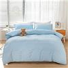 YAOTT Biancheria Da Letto Seersucker,3 Pezzi,Biancheria Da Letto Camera Da Letto,Copripiumino Con Chiusura Lampo,Elegante E Romantico,In Microfibra,Elegante Lussuoso,Blu,135X200-2PC