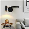 KRIPINC Lampada da Parete con Interruttore e Braccio, Luce da Lettura Nero | con Braccio Lungo Regolabile, Orientabile e Estensibile, E27 5W LED Applique da Parete Interno per Camera da Letto, Comodino