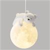 Nisone Lampada a Sospensione Carino Orso con Stampa 3D Luna Globo Cartone Animato Coniglio Addormentato Lampadario per Bambini Pianeta Camera da Letto 3 Luci Ragazzo Ferro Metallico Bianco