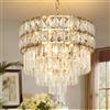 AOOCHOK Modern Crystal Chandelier Gold Pendant, Round Crystal Light Fixture Hanging Lamp, for Dining Room, Ristorante, Hallway, Balcony, Φ40 cm