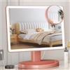 FUNTOUCH Specchio da trucco grande illuminato (modello XLarge) 3 modalità di illuminazione a colori con 88 LED touch screen con rotazione a 360° e specchio cosmetico da tavolo con ingrandimento 10X (oro rosa)