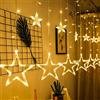 KINGWILL Catene Luminose Stelle, 12 Stelle 138Pcs Led Finestra Luci Sipario Con 8 Modalità Di Lampeggio, Decorazione Per Natale, Matrimonio, Festa, Casa, Patio Prato, Caldo Bianco