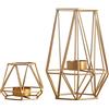 Nuptio 2 Pezzi di Candeliere in Ferro Battuto a Linea Geometrica, Decorazione Candelabro d'oro per Tavolo da Pranzo, Completo Portacandele per Matrimonio Festa(Piccolo + Grande)