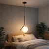 B·LED BARCELONA LED BARCELONA LED Lampada a Sospensione in Vetro a Sfera E27, Corpo in Metallo Alluminio con in Vetro Opalino, Stile Nordico Moderno Giapponese Industriale e Classico per Soggiorno e Cucina, Nero