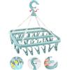 LWMTT Appendiabiti Per Calzini,Stendibiancheria con 32 Pinze, Stendino per Calzini Pieghevole, Stendino in Plastica Girevole, Per Biancheria Intima, Calzini, Asciugamano (Blu)