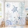 Hopomoon Tenda Doccia 180x180 cm - Tenda con Tartaruga Marina, Oceano Blu Spiaggia e Costa - in Poliestere Impermeabile e Lavabile Include 12 Anelli Ideale per Bagno e Vasca da Bagno
