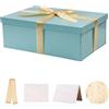 KdmNzoo Scatola regalo con coperchio 31 x 21 x 11 cm, scatola regalo con fiocchi, biglietti di auguri, Raffia Hamper Shreds per blu