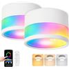 URing 2x Faretti da Soffitto LED Dimmerabile, IP65 Plafoniere Faretti led soffitto con telecomando APP, Plafoniera da soffitto 12W Bianco 2700K-6500K, Piatto,Alluminio,230V,Rotonda,luce da bagno,Ø10,9cm