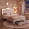 BRILVERDE Letto 140x200 con cassetto, Testiera Imbottita con LED, Struttura con Rete a Doghe, Letto Design a Tema Principessa per Ragazze, Bambine e Adolescenti, PU (Bianco, 140 x 200 cm)