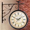 Generic Orologi industriali su entrambi i lati, orologio da parete da giardino, stile vintage, con staffa per stazione ferroviaria per rotazione a 360°, orologio da appendere in ferro battuto