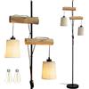 Osasy Lampada da Terra Moderna con Supporto in Legno Naturale, 2 Paralumi in Tessuto, Design Rustico per Soggiorno e Camera da Letto