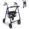 Mobiclinic®, Deambulatore per anziani, Pieghevole, Leggero, Augusto, Alluminio, Con cestino, Regolabile, Gambe e maniglie regolabili, Marchio europeo, Seduta 4 ruote, Adulti o disabili