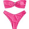 ZAFUL - Set bikini da donna con anello a O e arricciatura sul retro, taglio alto, bikini a fascia imbottito, senza spalline, costume da bagno in due pezzi, 1 rosa caldo, M