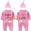 culbutomind Baby Twins Body Double The Blessings Neonato Vestiti Del Bambino Neonato Pagliaccetto Unisex Twin Outfits Con Cappello, rosa doppio due volte, 0-3 Months