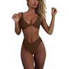 Geluboao, Completo bikini da donna con scollatura a V, nodo frontale, push-up, perizoma a gamba alta, due pezzi, Marrone, M