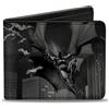 Buckle-Down DC Comics Portafoglio, Bifold, Batman Beauty of Flight Action Pose Bats Skyline Nero Grigio, Pelle Vegana